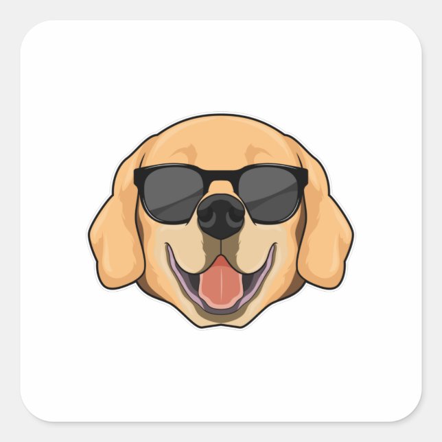 Sticker Carré Labrador avec lunettes de soleil (Devant)