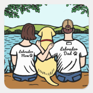 Sticker Carré Labrador jaune et maman et papa