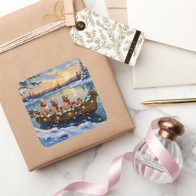Sticker Carré Labrador Retriever Christmas Boat Holiday (Cadeaux)