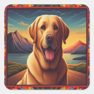 Sticker Carré Labrador Retriever Dog Landcape Floral décoratif