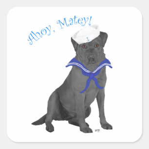 Sticker Carré Labrador Retriever noir Sailor