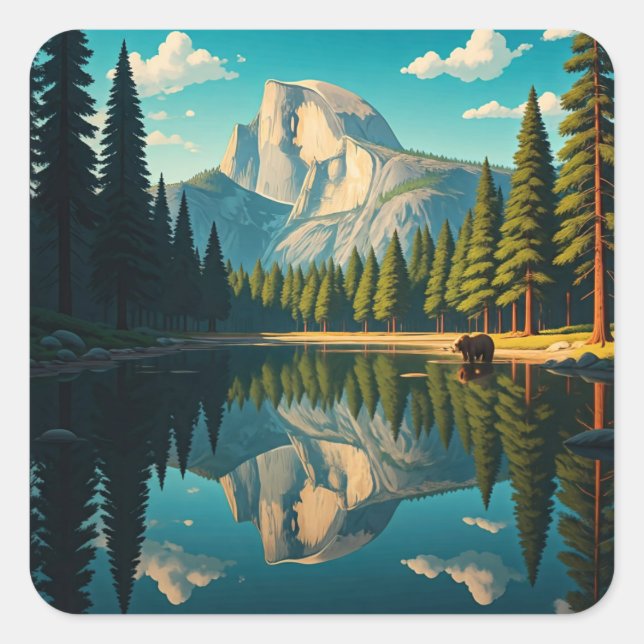 Sticker Carré Lac de Yosemite Parc national Demi-Dôme (Devant)