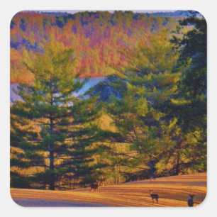 Sticker Carré Lac Deer & Mt