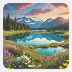 Sticker Carré Lac Meadows à fleurs mignonnes Imaginaires