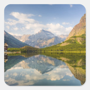 Sticker Carré Lac Swiftcurrent avec l'hôtel Many Glacier et