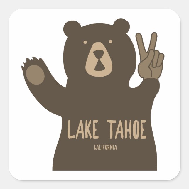 Sticker Carré Lac Tahoe Californie Nevada Peace Bear (Devant)