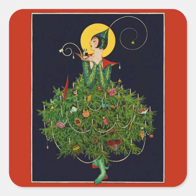 STICKER CARRÉ LADAL AVEC NOËL CADEAUX ART DÉCO BEAUTÉ MODE (Devant)