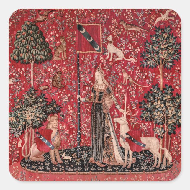 Sticker Carré Lady and Unicorn Medieval Tapestry Touch (Devant)