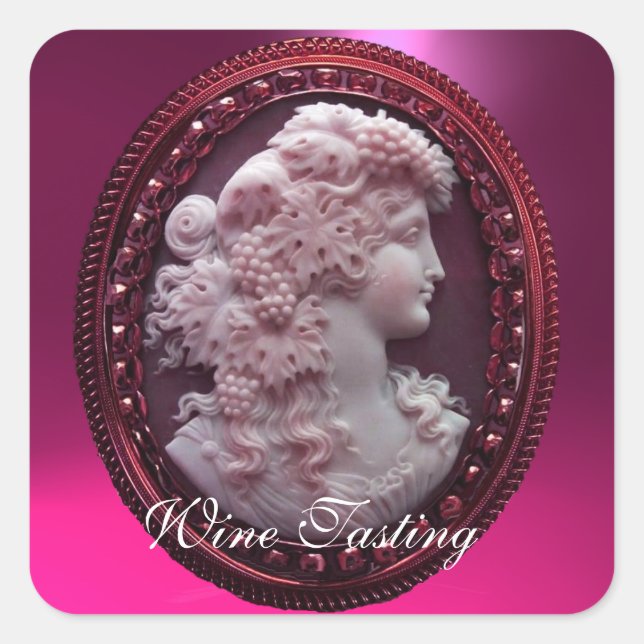 STICKER CARRÉ LADY DE VIN ROUGE ANTIQUE, RAISINS ET GRAPEVINES (Devant)
