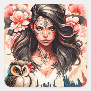 Sticker Carré Lady et le hibou