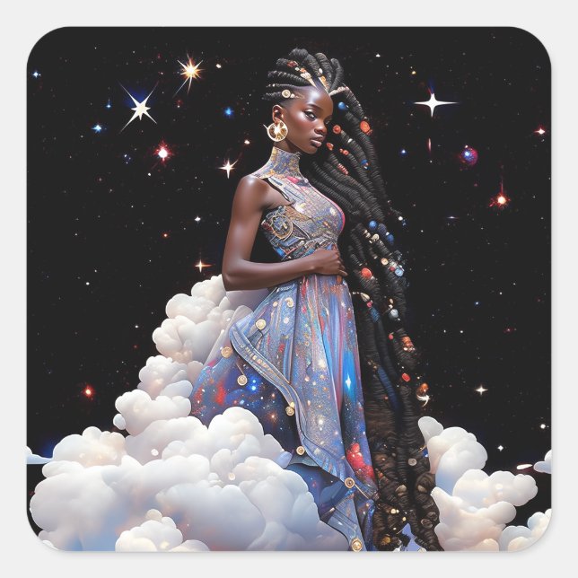 Sticker Carré Lady In Clouds Art Africain Américain (Devant)