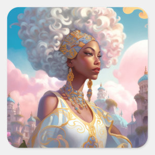 Sticker Carré Lady In Surreal World Art Africain Américain