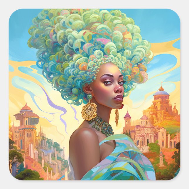 Sticker Carré Lady In Surreal World Art Africain Américain (Devant)