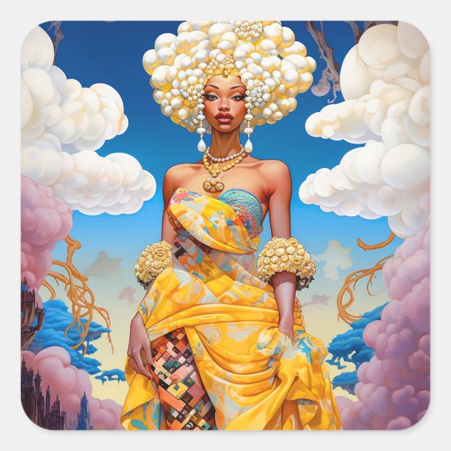 Sticker Carré Lady In Surreal World Art Africain Américain (Devant)
