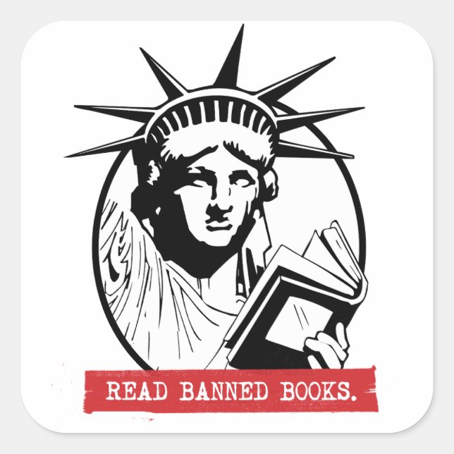 Sticker Carré Lady Liberty Lire Livres Interdits (Devant)