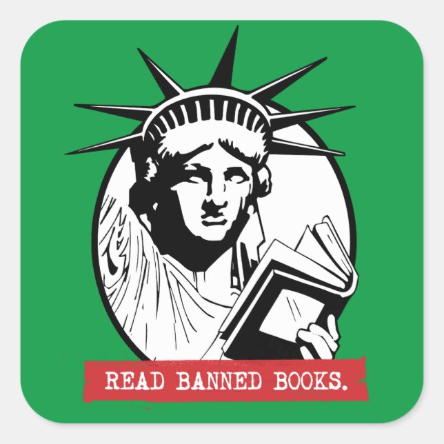 Sticker Carré Lady Liberty Lire Livres Interdits (Devant)