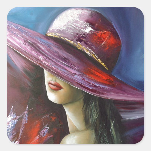 Sticker Carré Lady with hat (Devant)