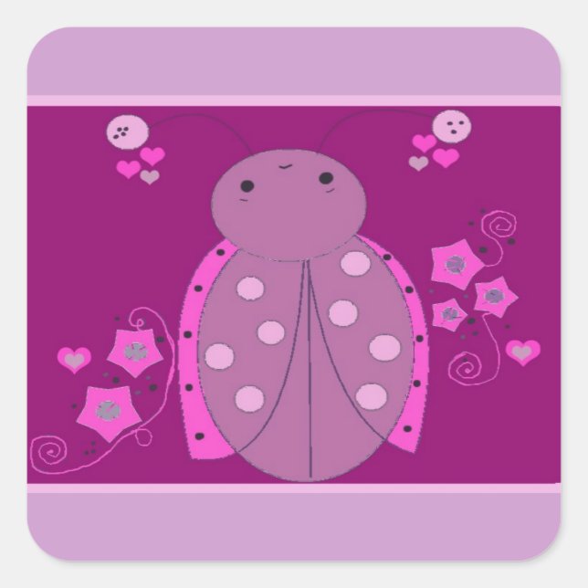 Sticker Carré Ladybug rose et violet (Devant)