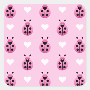 Sticker Carré Ladybugs rose