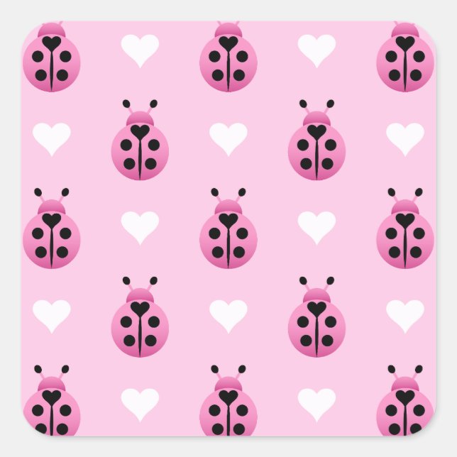 Sticker Carré Ladybugs rose (Devant)