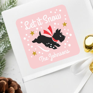 Sticker Carré Laisser la neige mignonne Scottie Chien Noël Nom r