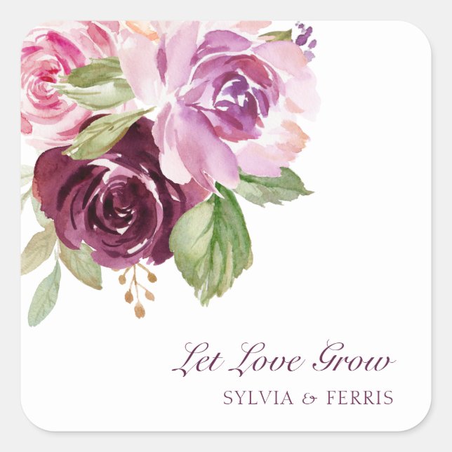Sticker Carré Laisser l'amour grandir Moody Plum Aquarelle Flora (Devant)