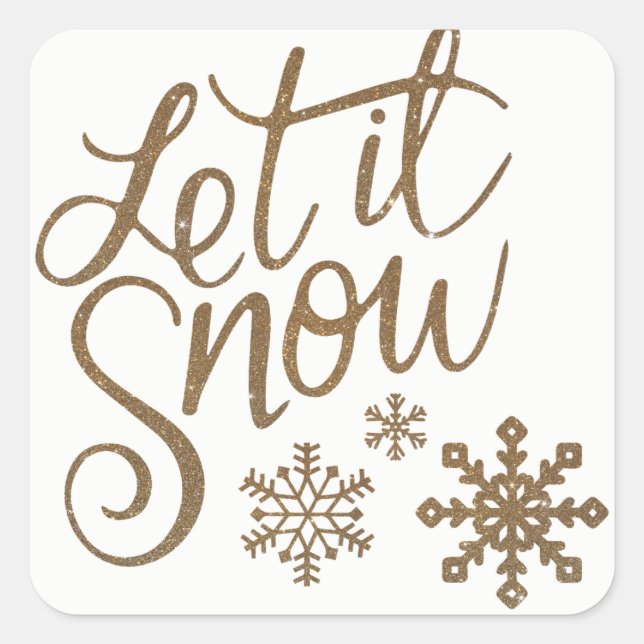 Sticker Carré LAISSER NEIGE Noël Vacances Or Blanc (Devant)