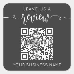 Sticker Carré Laissez-Nous Un Avis Qr Code Gris Chic Moderne Min