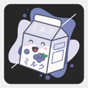 Sticker Carré Lait de bleuet japonais rétro de vache Kawaii