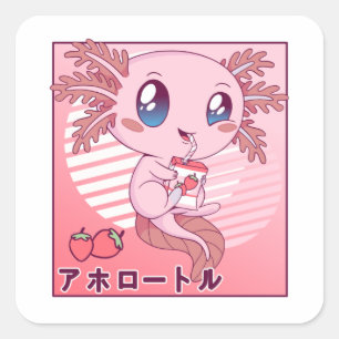 Sticker Carré Lait de fraise Axolotl Retro Kawaii Japon Axolotl