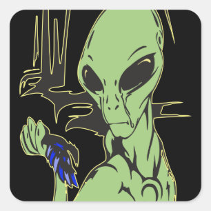 Sticker Carré L'alien se lamente sur oiseau mort