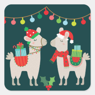 Sticker Carré Lamas de Noël