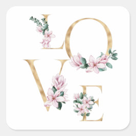 Sticker Carré L'amour dans la lettre d'or avec les fleurs de mag