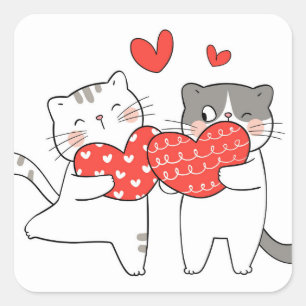 Sticker Carré L'amour des chats