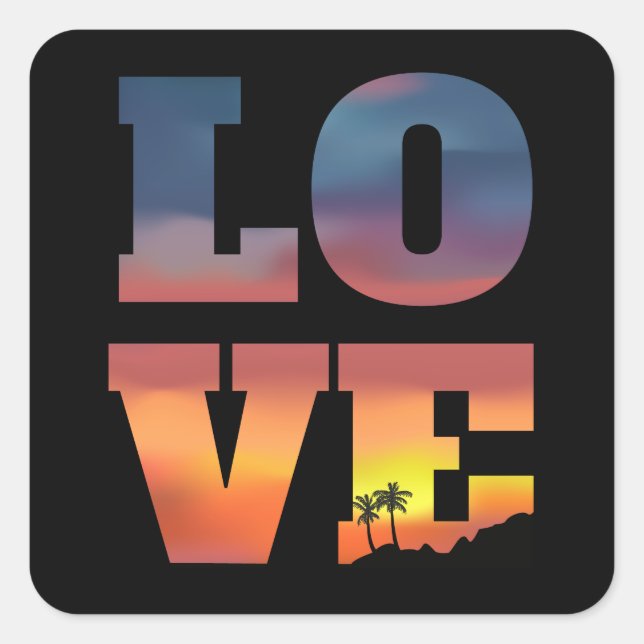 Sticker Carré L'amour du coucher de soleil tropical (Devant)