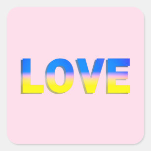 Sticker Carré L'AMOUR en bleu et jaune pour l'Ukraine Ukrainien