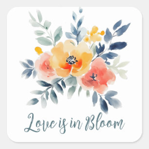 Sticker Carré L'amour est en fleurs Réception de mariage aquarel