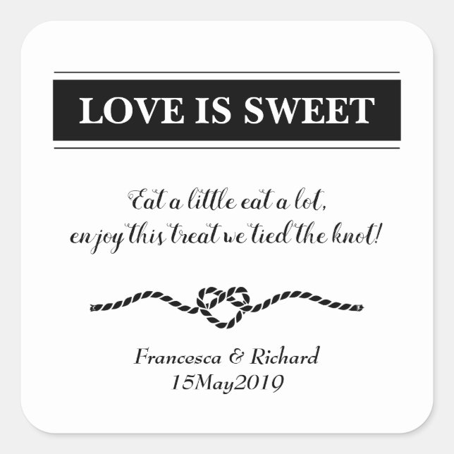 Sticker Carré L'Amour Est Sweet Favors Plage Mariage (Devant)