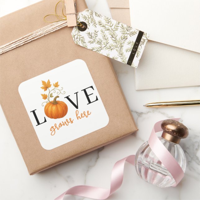 Sticker Carré L'AMOUR Grandit Ici | Lettrage de citrouille Autom (Cadeaux)