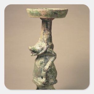 Sticker Carré Lampe de poterie chinoise ancienne, artefact de to