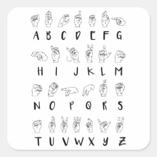Sticker Carré Langue des signes ASL Alphabet Apprentissage Cadea