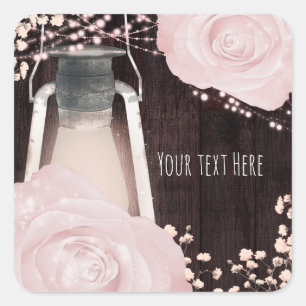 Sticker Carré Lanterne Rustique Lumineuse Roses Rose Pâle Mariag