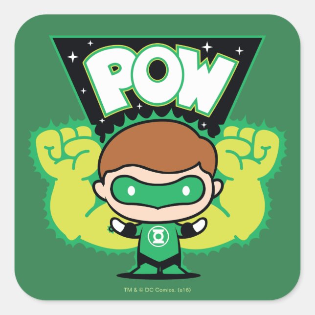 Sticker Carré Lanterne verte Chibi Formant Des Poings Géants (Devant)