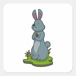 Sticker Carré Lapin aux fleurs