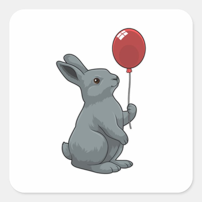 Sticker Carré Lapin avec ballon (Devant)