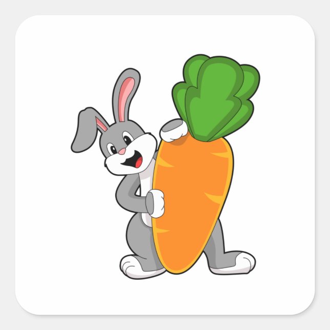 Sticker Carré Lapin avec carotte (Devant)