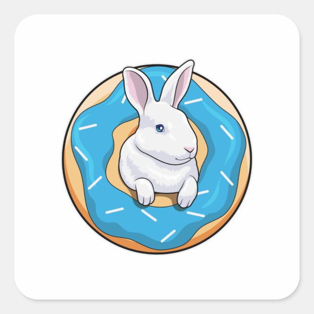 Sticker Carré Lapin avec Donut (Devant)