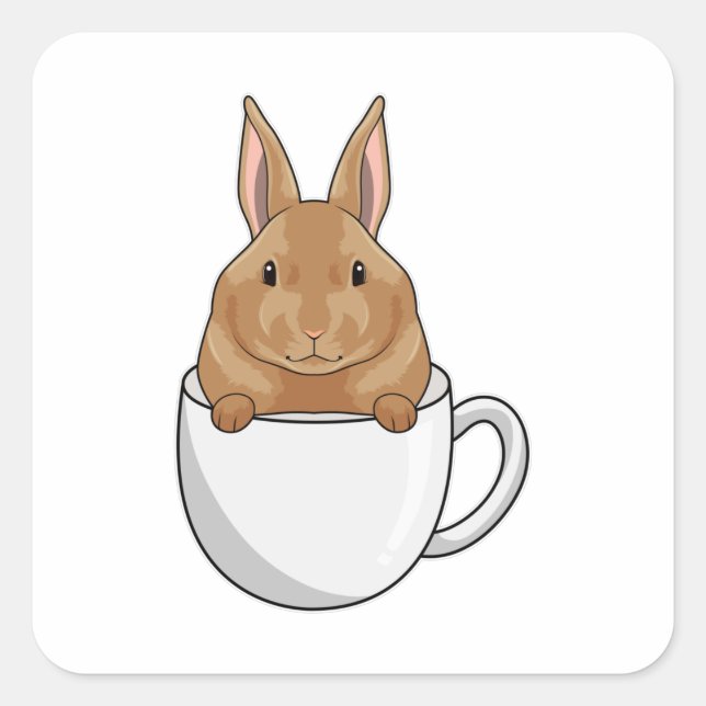 Sticker Carré Lapin avec la coupe de café (Devant)