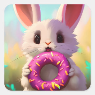 Sticker Carré Lapin avec noisette