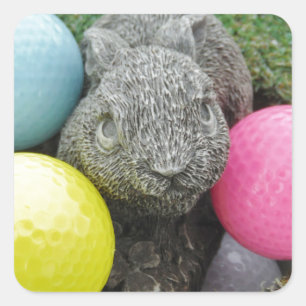 Sticker Carré Lapin avec oeuf jaune rose